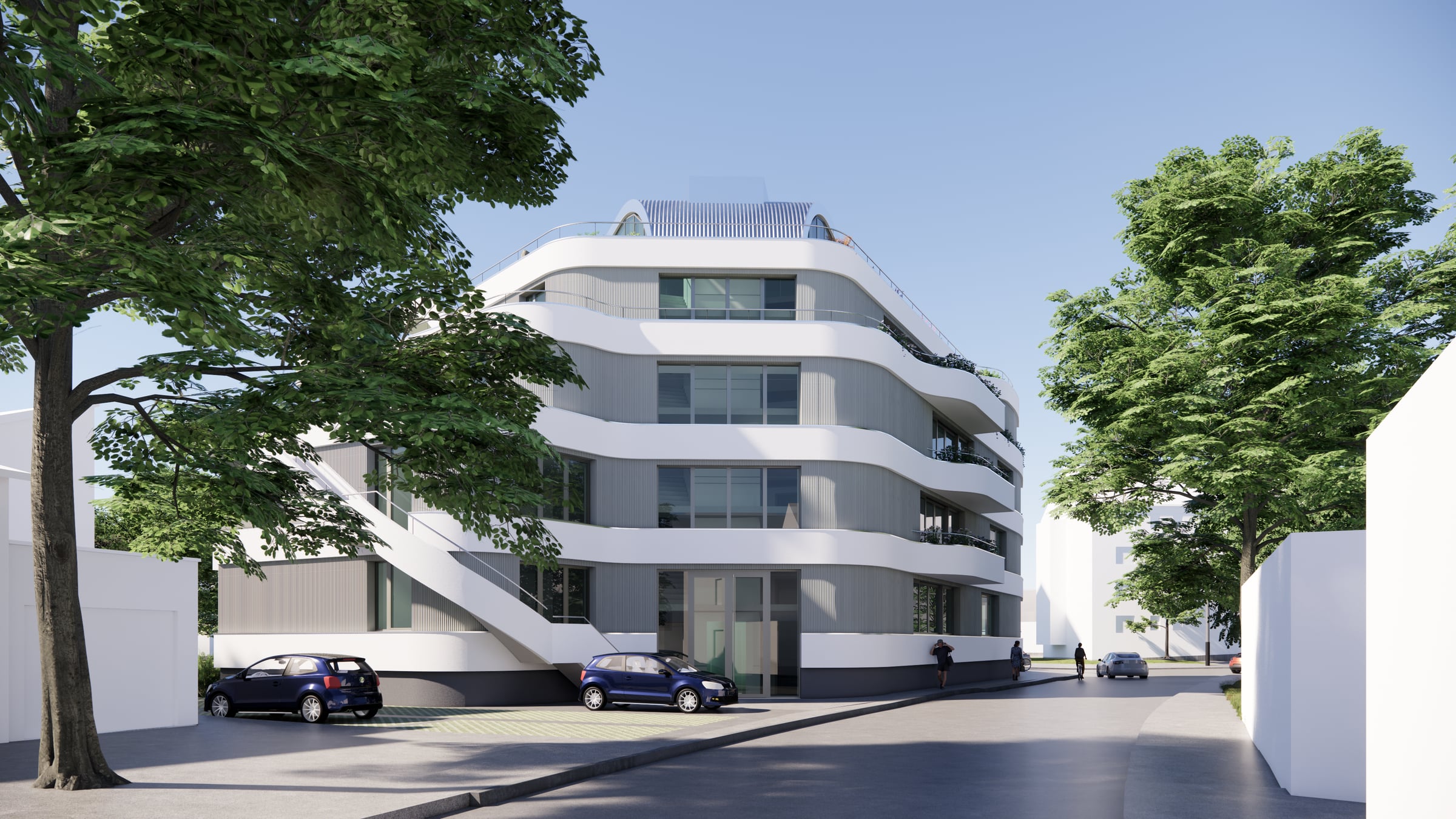 Strassenperspektive mit terrassierter Fassade